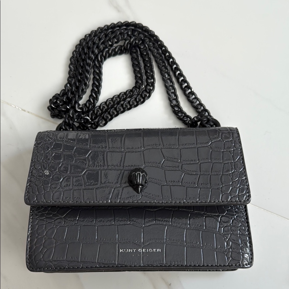 Kurt Geiger Black Croc-Embossed Chain Bag